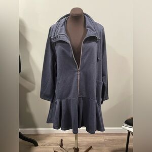 Ulla Popken Navy tunic sweatshirt with pockets and shawl collar